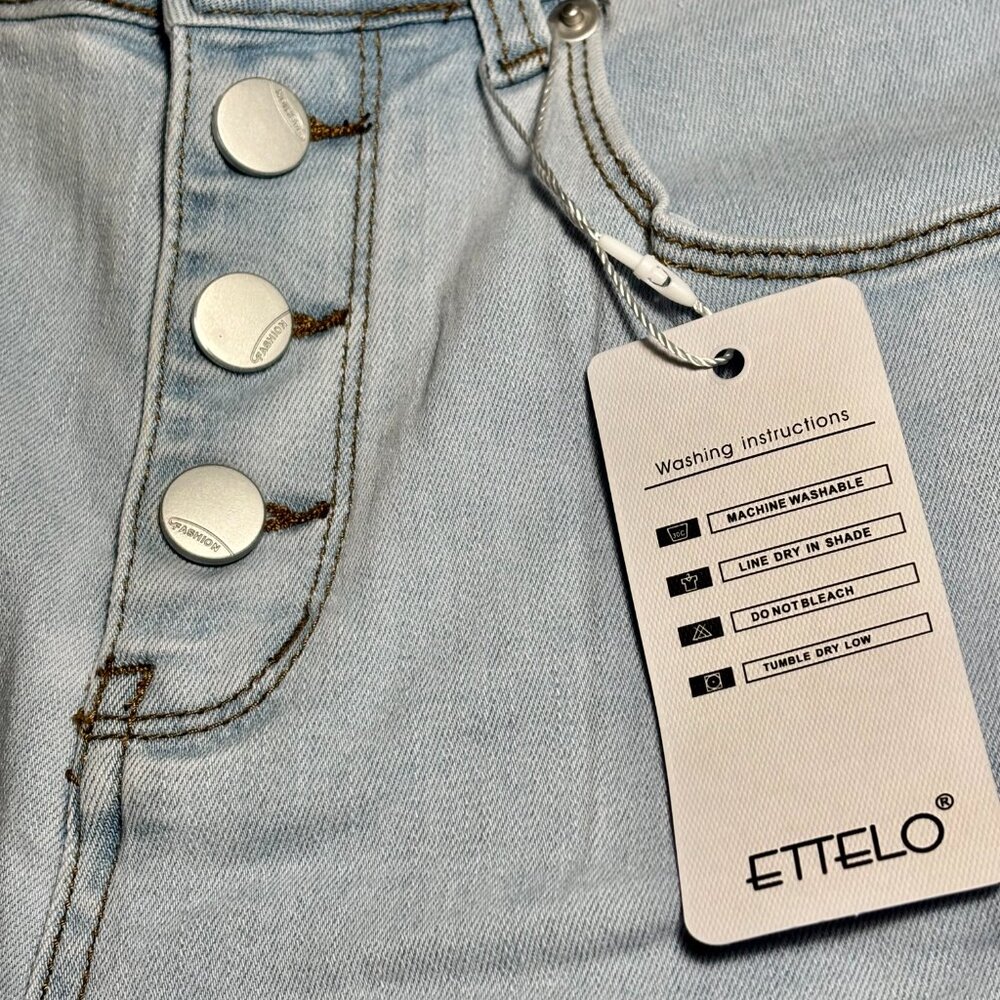 ETTELO Light Blue High Rise Straight Leg Jeans (04) - Picture 5 of 11